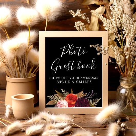 Poster Fête des mariées Florale Boho noir Photo Livre d'i