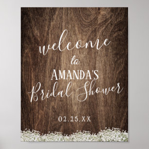 Poster Fête des mariées florale de bébé rustique Bienvenu
