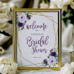Poster Fête des mariées Florale d'or mauve Bienvenue<br><div class="desc">Joli panneau d'accueil fleuri or violet pour douche nuptiale. Facile à personnaliser avec vos détails. Idéal pour la douche nuptiale violette ou fleurie. Contactez-moi par conversation si vous avez des questions sur l'oeuvre ou avez besoin d'une personnalisation. VEUILLEZ NOTER : Pour obtenir de l'aide sur les commandes, l'expédition, l'information sur...</div>