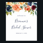 Poster Fête des mariées florale Élégante Multicolor Bienv<br><div class="desc">Cette affiche d'accueil fleurie et colorée est parfaite pour un wedding shower d'été. Le design présente des bouquets soigneusement dessinés à la main de rose,  de rougeur,  de jaune,  de bordeaux,  de rouge,  de fleurs d'indigo et de feuillage vert,  inspirant la beauté naturelle.</div>