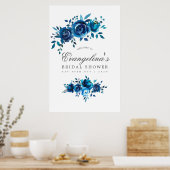 Poster Fête des mariées florale marine et blanche (Cuisine)