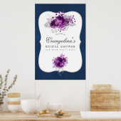 Poster Fête des mariées florale Plum and Navy Bienvenue (Cuisine)