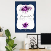 Poster Fête des mariées florale Plum and Navy Bienvenue (Bureau à domicile)