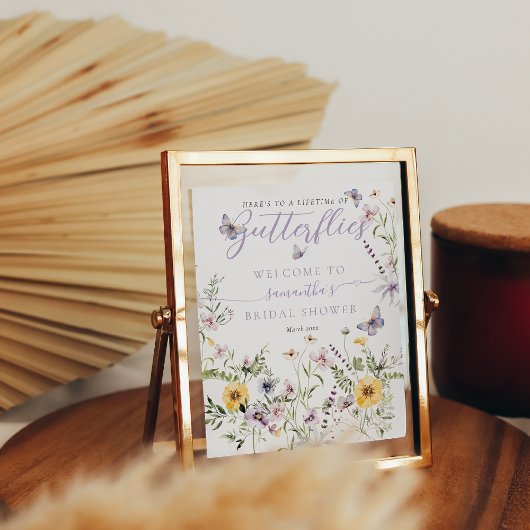 Poster Fête des mariées florale pourpre pourpre de papill