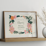 Poster Fête des mariées Florale rose sur mesure Bienvenue<br><div class="desc">Bienvenue à vos invités dans le style avec cette Poster de bienvenue de Fête des mariées Florale Rose. Dotée d'un design délicat de fleurs roses, cette affiche ajoute une touche d'élégance et de chaleur à votre douche nuptiale. Personnalisez-le avec votre nom et les détails de l'événement pour créer une entrée...</div>
