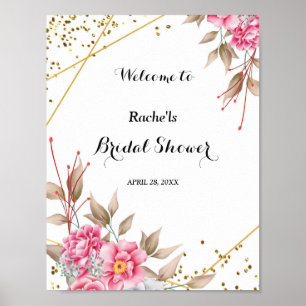 Poster Fête des mariées florale rose verso géométrique