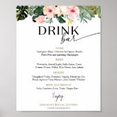 Poster Fête des mariées florale tropicale Boissons Menu S (Devant)