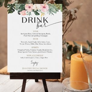 Poster Fête des mariées florale tropicale Boissons Menu S