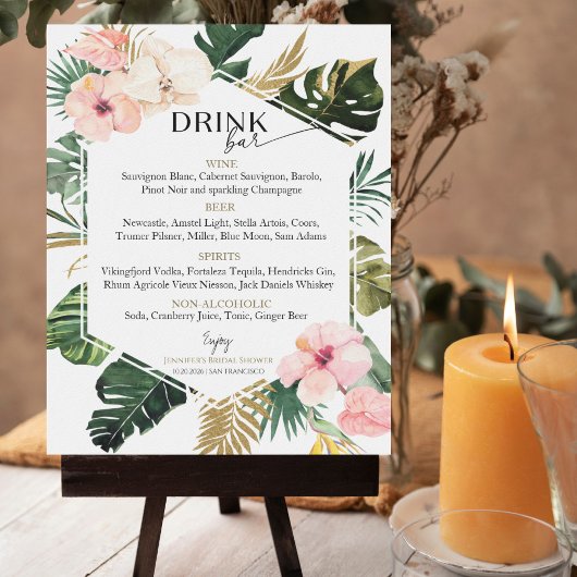 Poster Fête des mariées florale tropicale Boissons Menu S