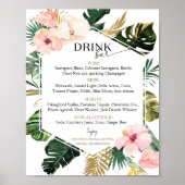 Poster Fête des mariées florale tropicale Boissons Menu S (Devant)