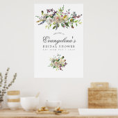 Poster Fête des mariées florale verte et blanche Accueil (Cuisine)