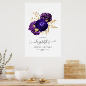 Poster Fête des mariées Florale violet, violet et or Bien (Cuisine)