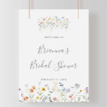 Poster Fête des mariées florale Wild Multicolor Bienvenue<br><div class="desc">Cette affiche d'accueil sauvage à fleurs multicolores est parfaite pour un wedding shower moderne. Le design est composé de fleurs élégantes rose aquarelle,  rousse,  violette,  marine et blanche avec des feuilles vert émeraude.</div>