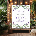 Poster Fête des mariées lavande eucalyptus verdure bienve<br><div class="desc">Pour une Fête des mariées. Un arrière - plan blanc chic. Décoré de fleurs de lavande,  de fleurs et de verdure d'eucalyptus. Lettres violettes et noires.</div>