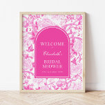 Poster Fête des mariées Magenta White Chinoiserie Bienven<br><div class="desc">Ce design d'inspiration chinoiserie présente d'élégants fleurons botaniques,  des oiseaux et de la verdure en rose et blanc chaud. Personnalisez l'invitation avec vos détails et si vous voulez réorganiser le style et le placement du texte,  veuillez appuyer sur le bouton "Cliquez pour customiser plus loin".</div>
