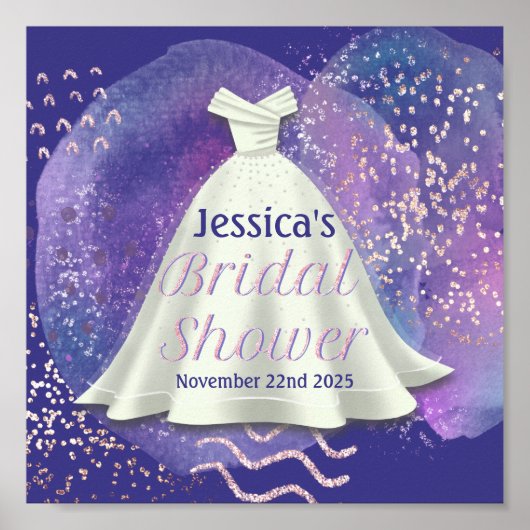 Poster Fête des mariées Mariage Gown violet & Rose Gold G (Devant)