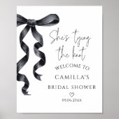 Poster Fête des mariées moderne Black Bow Bienvenue (Devant)