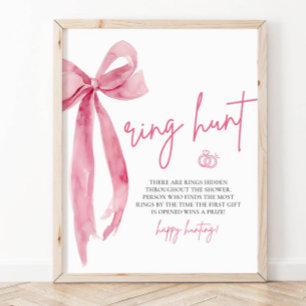 Poster Fête des mariées moderne Blush Pink Bow Ring