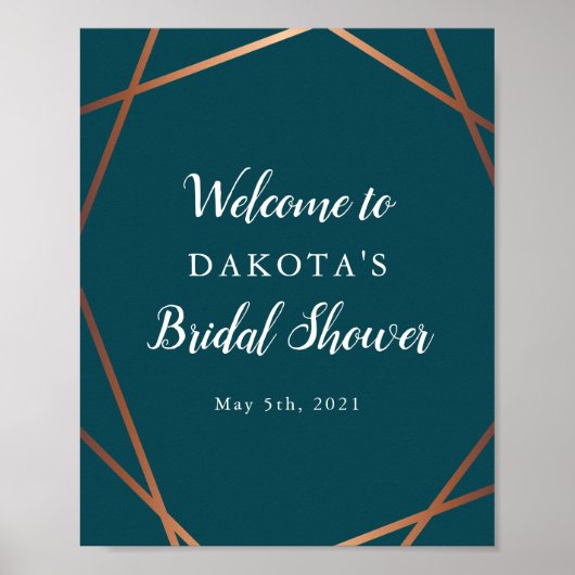 Poster Fête des mariées or Rose turquoise Bienvenue (Devant)