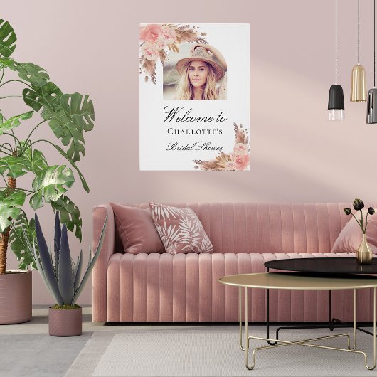 Poster Fête des mariées pampas herbe blush rose arche pho