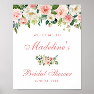 Poster Fête des mariées Rose Blush Floral Bienvenue