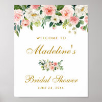 Fête des mariées Rose Blush Floral Gold Bienvenue