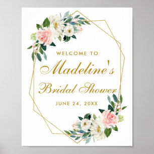Poster Fête des mariées Rose Blush Gold Frame Accueil Flo