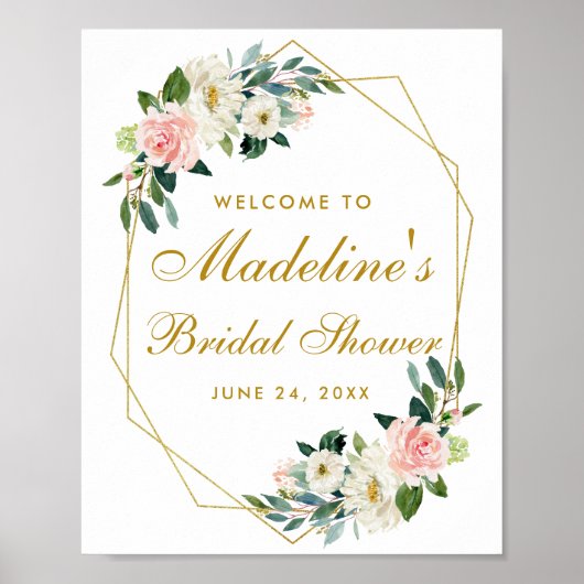 Poster Fête des mariées Rose Blush Gold Frame Accueil Flo (Devant)