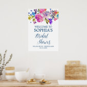 Poster Fête des mariées rose et bleu violet Bienvenue (Cuisine)