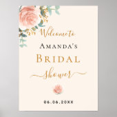 Poster Fête des mariées rose or fleuri beige de bienvenue (Devant)