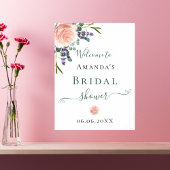 Poster Fête des mariées rose or lavande fleurie