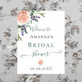 Poster Fête des mariées rose or lavande fleurie