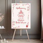 Poster Fête des mariées rouge blanc dessinée à la main<br><div class="desc">Bienvenue aux invités à une fête délicieuse avec ce panneau de douche à la nuptiale dessiné à la main. Avec de charmantes illustrations et une typographie ludique, il donne un ton joyeux pour votre événement. Customisez le dessin avec le nom de la future mariée et la date pour une touche...</div>