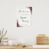 Poster Fête des mariées signe d'accueil | florale bordeau (Cuisine)