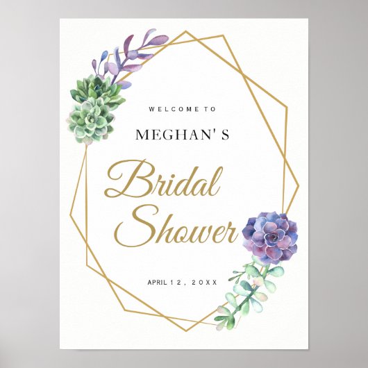 Poster Fête des mariées signe de bienvenue violet succule (Devant)