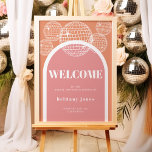 Poster Fête des mariées Super rétro Disco rose et orange<br><div class="desc">Revenez dans le temps avec notre collection Retro Disco Ball Bridal Shower Invitations & Decor. Plongez dans la nostalgie de la les années 70 avec des arches beiges et grises, rehaussées de polices de parties scintillant argentées super. L'emblématique boule de disco rétro prend le devant de la scène, évoquant une...</div>