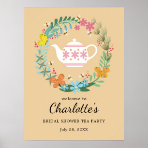 Poster Fête des mariées Tea Party Floral Wreath Bienvenue