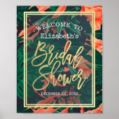 Poster Fête des mariées Tropical Floral Gold Frame Bienve (Devant)