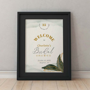 Poster Fête des mariées Verdure or Aquarelle Bienvenue