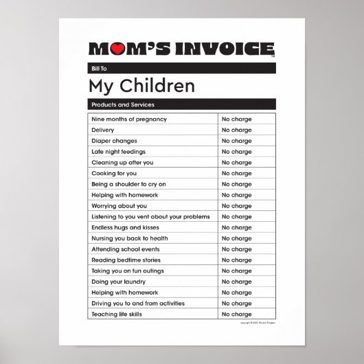 Poster Fête des mères Amour Maman Facture - Cadeau (Devant)