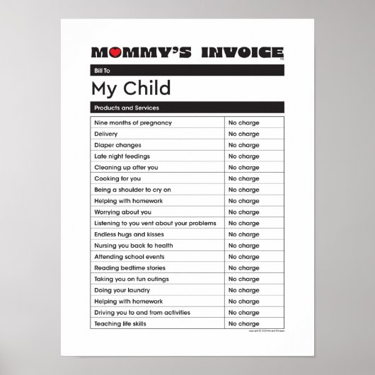 Poster Fête des mères Amour maman Facture - Cadeau pour m (Devant)