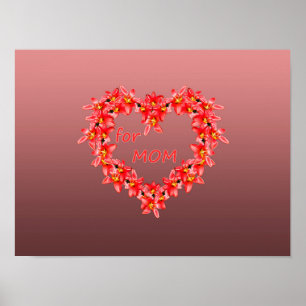 Poster Fête des Mères - Cœur de tulipes pour MAMAN - Rose