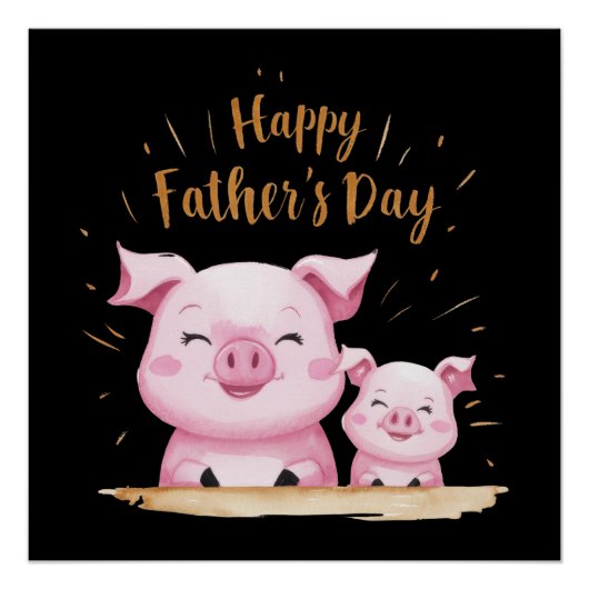 Poster Fête des pères joyeuse de porc (Devant)