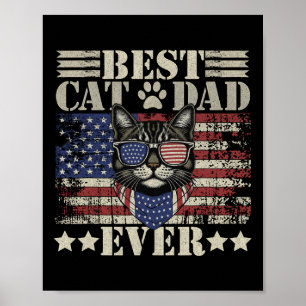 Poster Fête des Pères Papa Patriotique Papa Chat Drôle Me