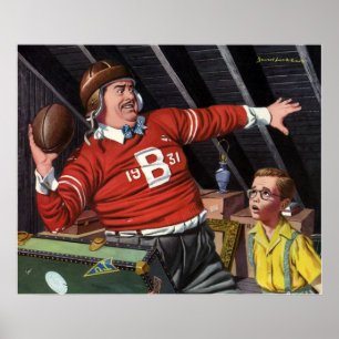 Poster Fête des Pères vintage, papa et fils football