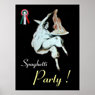 Poster FÊTE DES SPAGHETTIS, CUISINE ITALIENNE, rouge noir