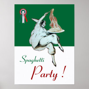Poster FÊTE DES SPAGHETTIS, CUISINE ITALIENNE, rouge vert