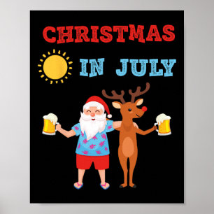 Poster Fête d'été hawaïenne Santa Renne Noël en