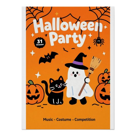 Poster Fête d'Halloween de chat noir mignon Ghost (Devant)
