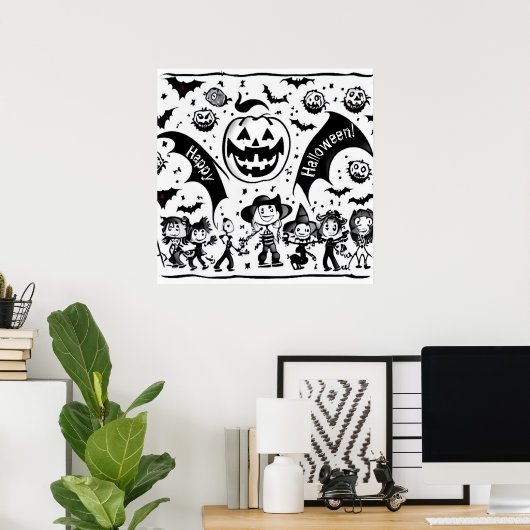 Poster Fête d'Halloween en noir et blanc (Bureau à domicile)